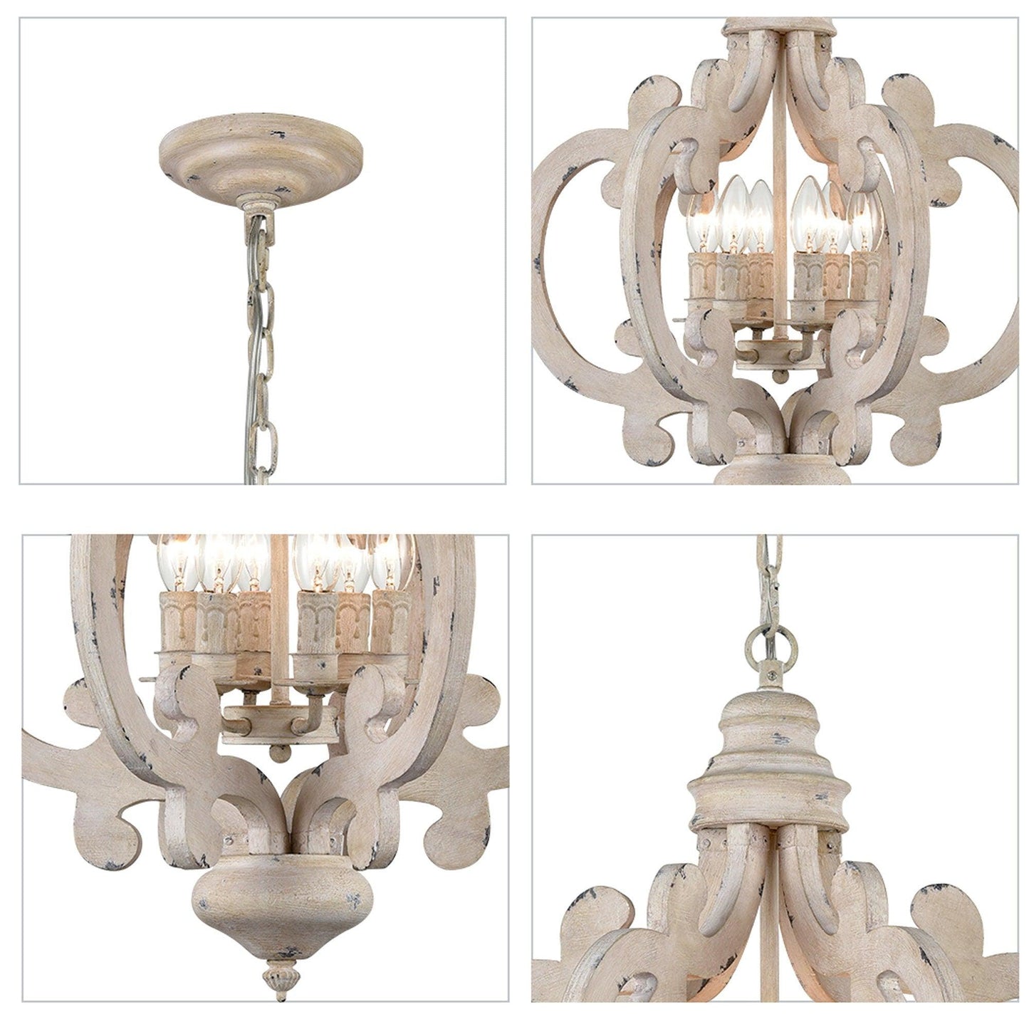 Antique White Chandelier - Elegant Design with Adjustable Height & Cry