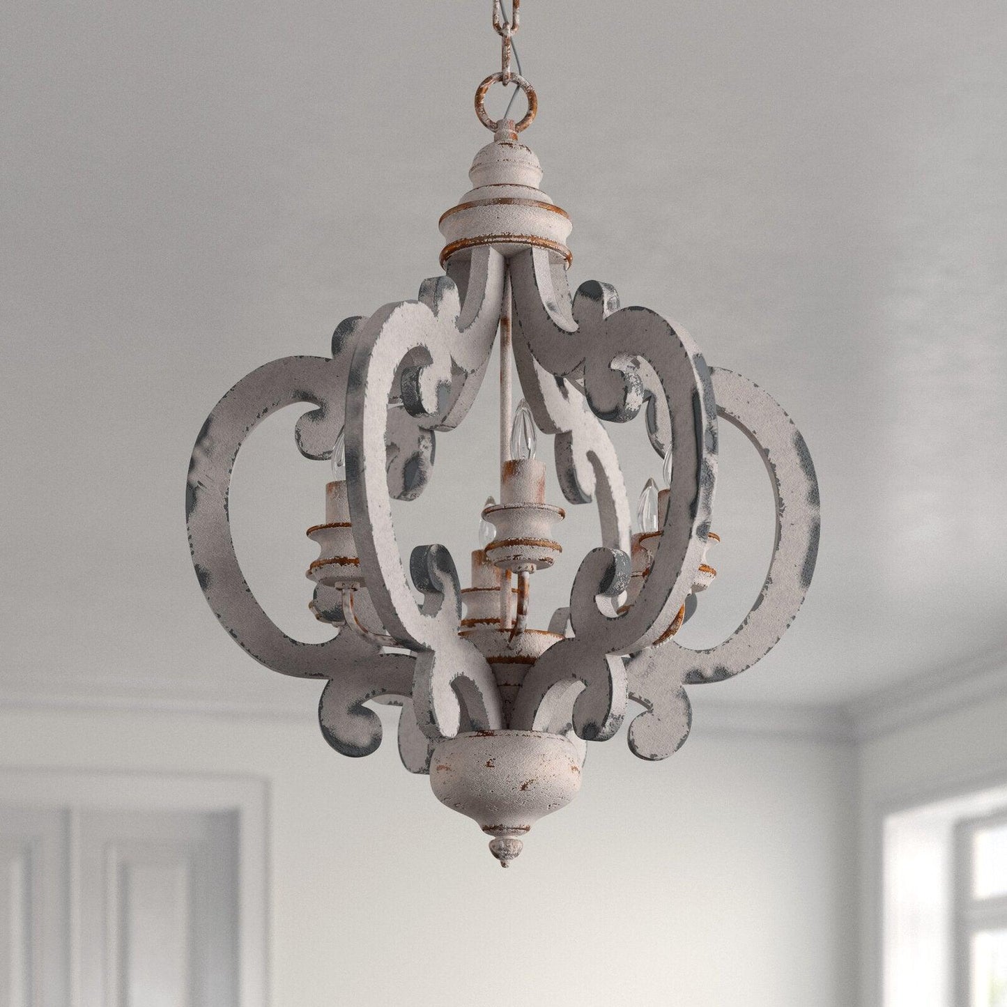 Antique White Chandelier - Elegant Design with Adjustable Height & Cry