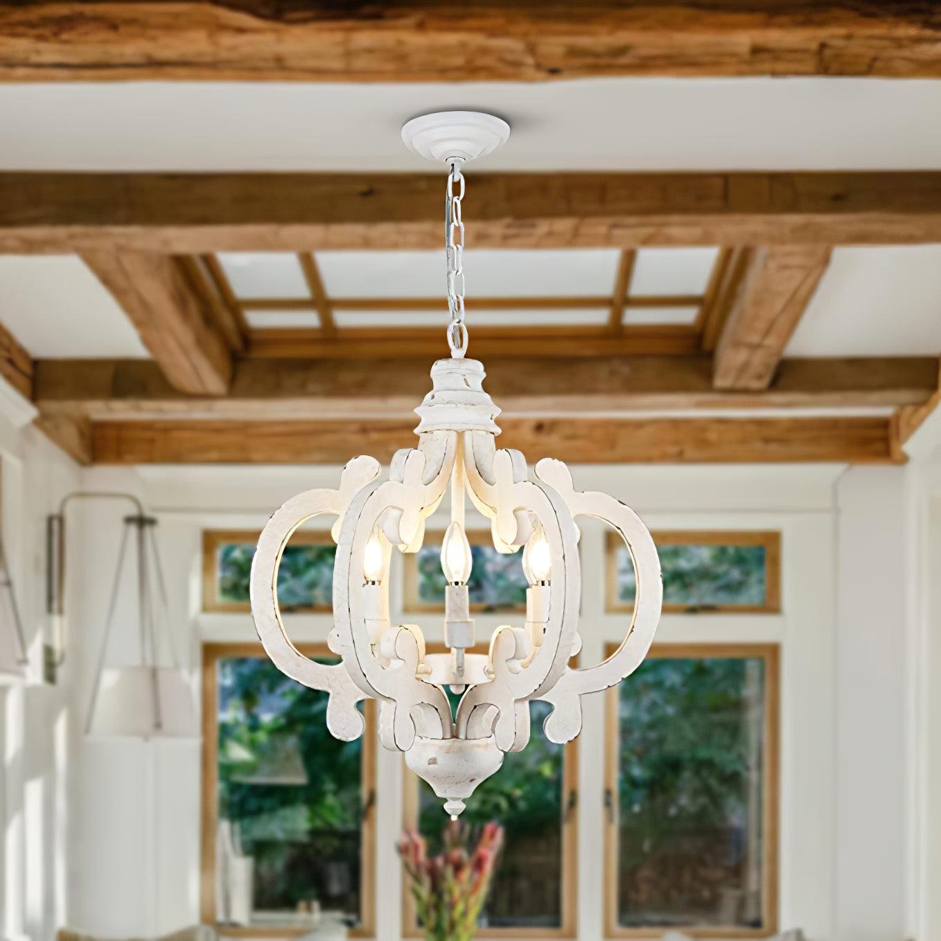 Antique White Chandelier - Elegant Design with Adjustable Height & Cry