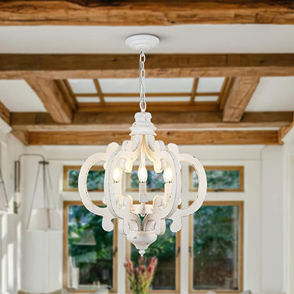 Antique White Chandelier - Elegant Design with Adjustable Height & Cry