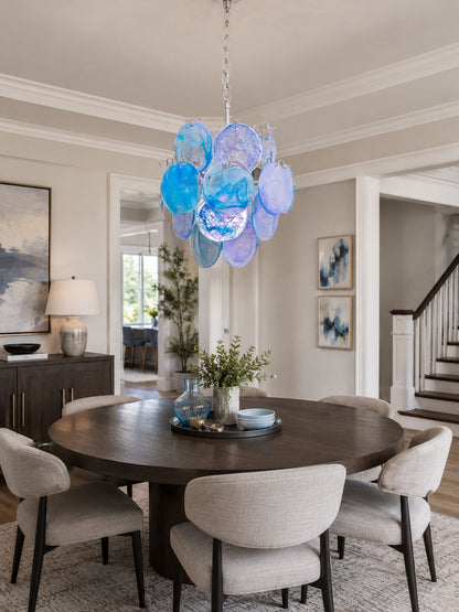 Elegant Aqua Blue Glass Chandelier with Adjustable Height & Crystal Ac