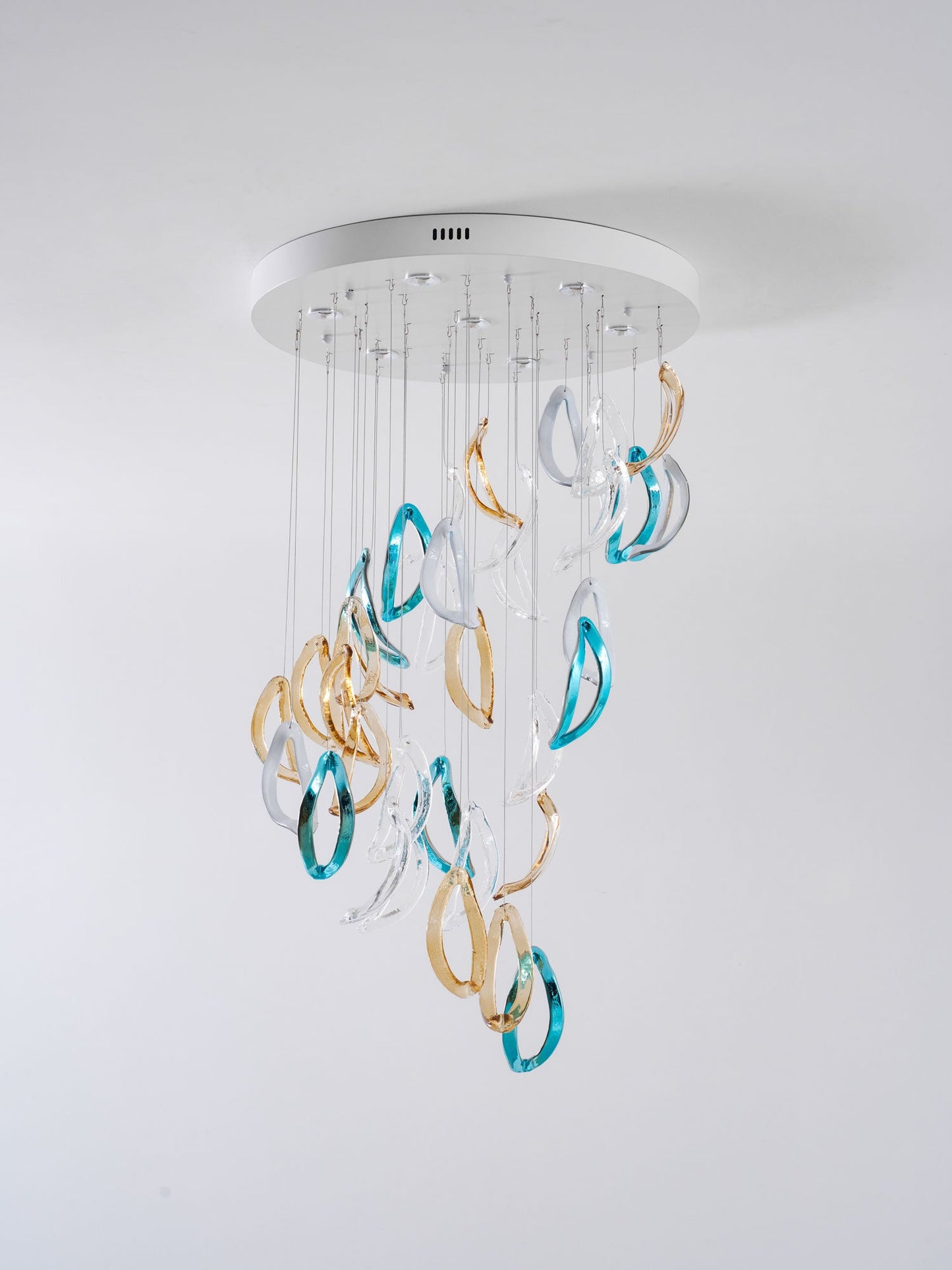 Customizable Aqua Ripple Glass Chandelier with Adjustable Lighting Fea