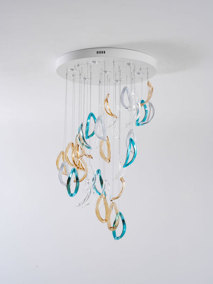 Customizable Aqua Ripple Glass Chandelier with Adjustable Lighting Fea