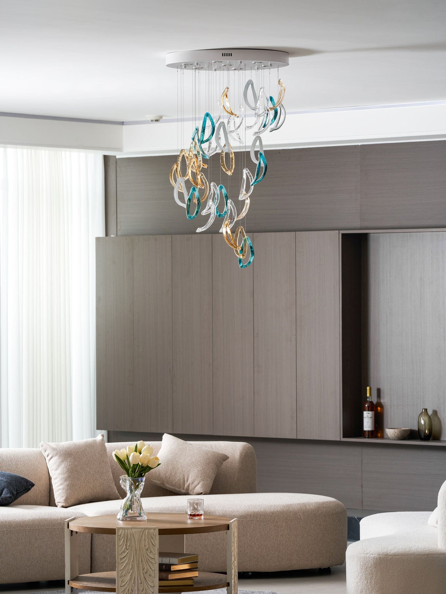 Customizable Aqua Ripple Glass Chandelier with Adjustable Lighting Fea