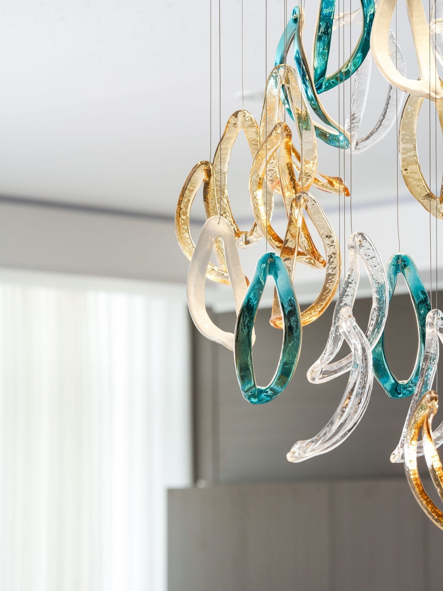 Customizable Aqua Ripple Glass Chandelier with Adjustable Lighting Fea