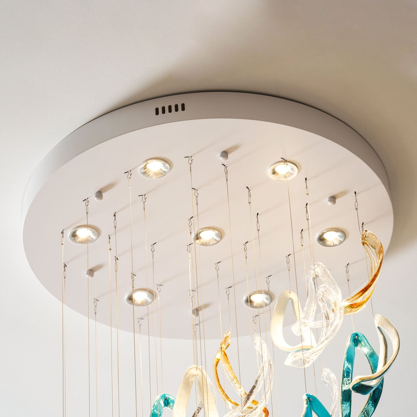 Customizable Aqua Ripple Glass Chandelier with Adjustable Lighting Fea
