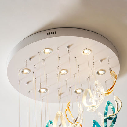 Customizable Aqua Ripple Glass Chandelier with Adjustable Lighting Fea