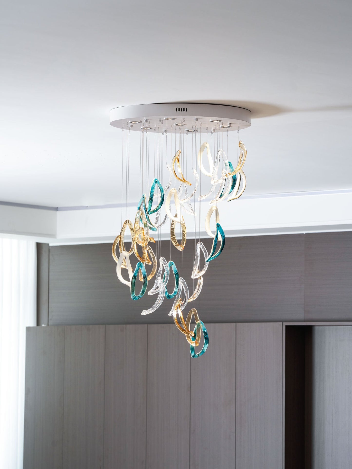 Customizable Aqua Ripple Glass Chandelier with Adjustable Lighting Fea