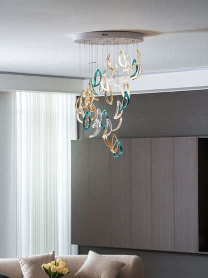 Customizable Aqua Ripple Glass Chandelier with Adjustable Lighting Fea
