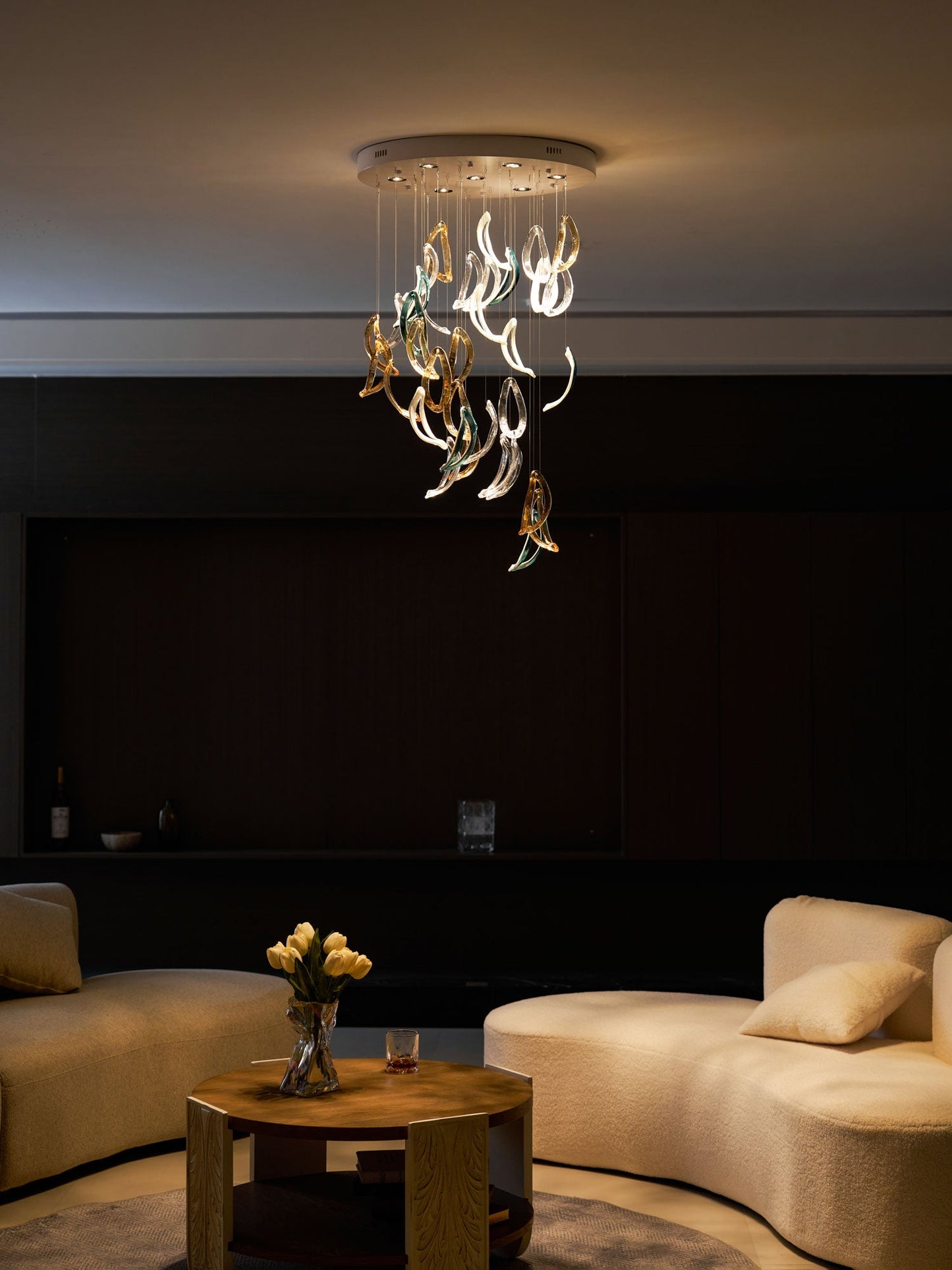 Customizable Aqua Ripple Glass Chandelier with Adjustable Lighting Fea