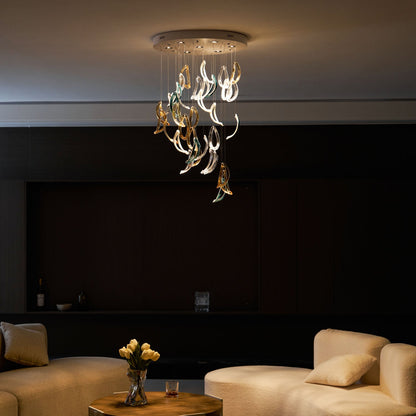Customizable Aqua Ripple Glass Chandelier with Adjustable Lighting Fea