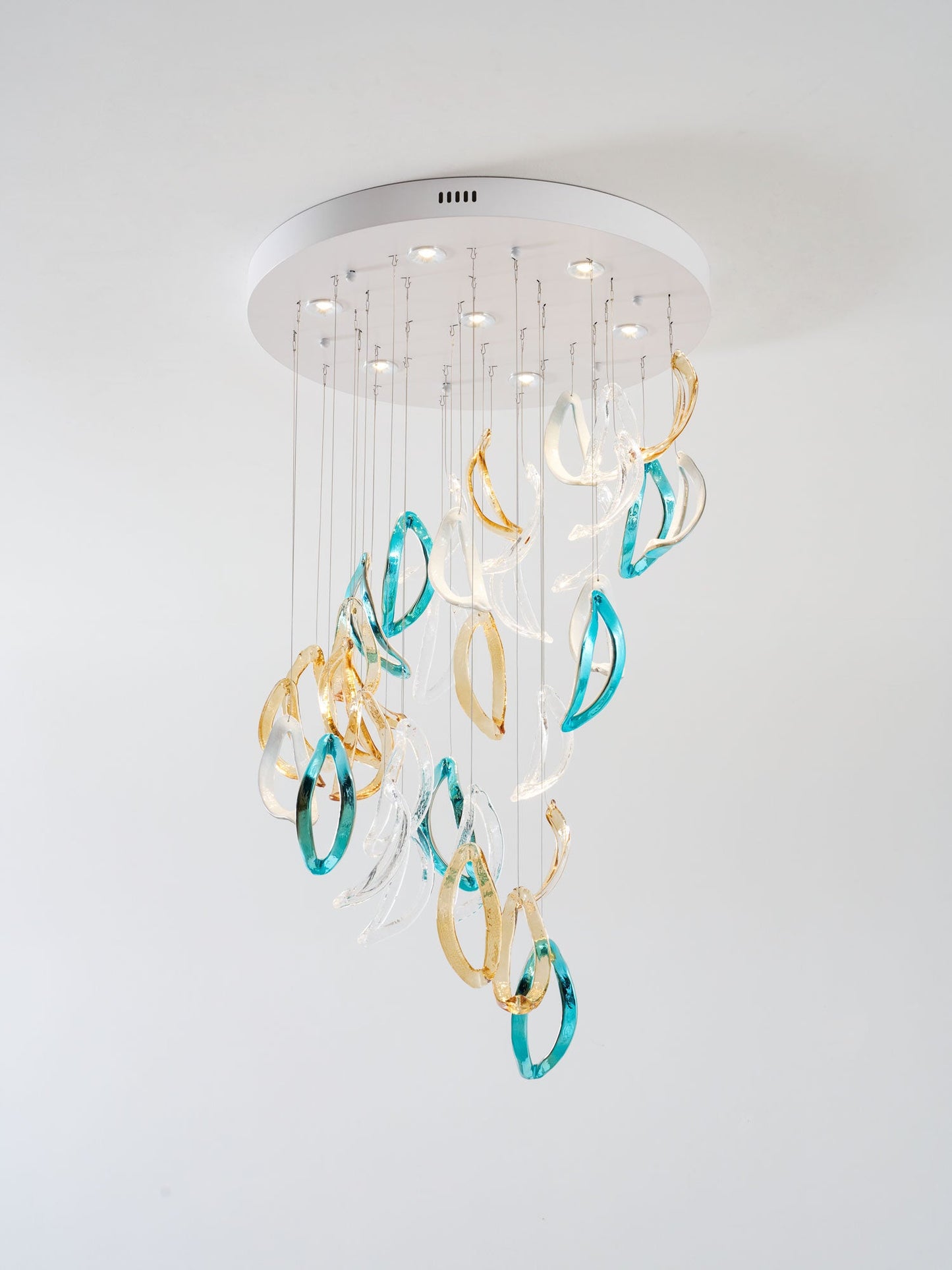 Customizable Aqua Ripple Glass Chandelier with Adjustable Lighting Fea