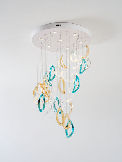 Customizable Aqua Ripple Glass Chandelier with Adjustable Lighting Fea