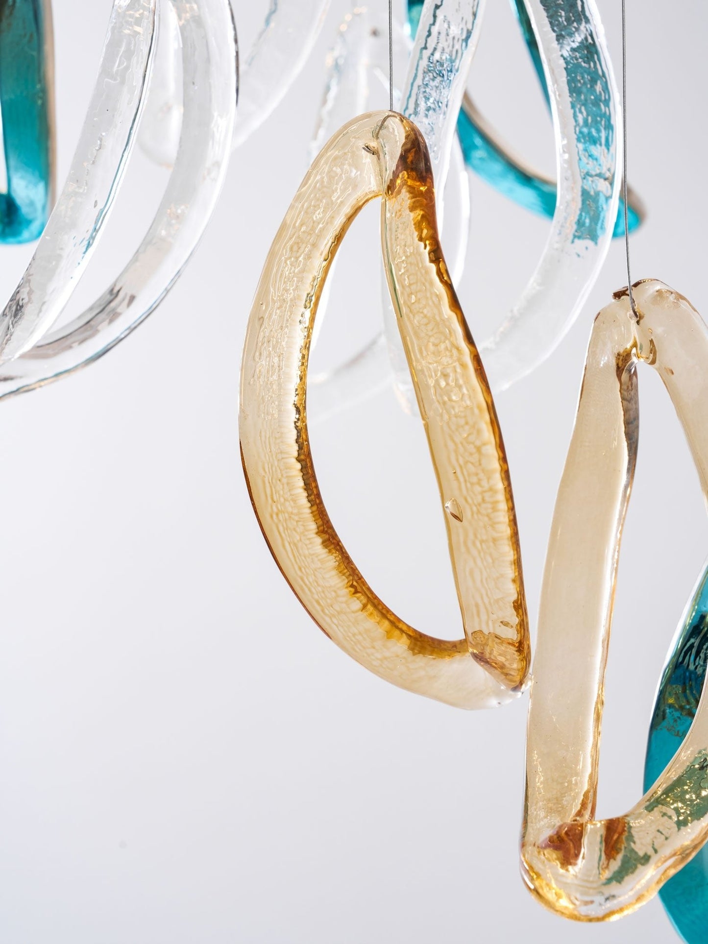 Customizable Aqua Ripple Glass Chandelier with Adjustable Lighting Fea