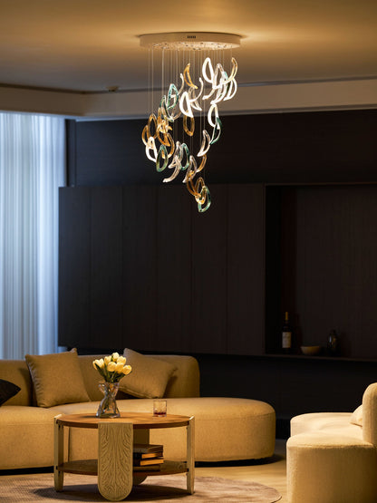 Customizable Aqua Ripple Glass Chandelier with Adjustable Lighting Fea