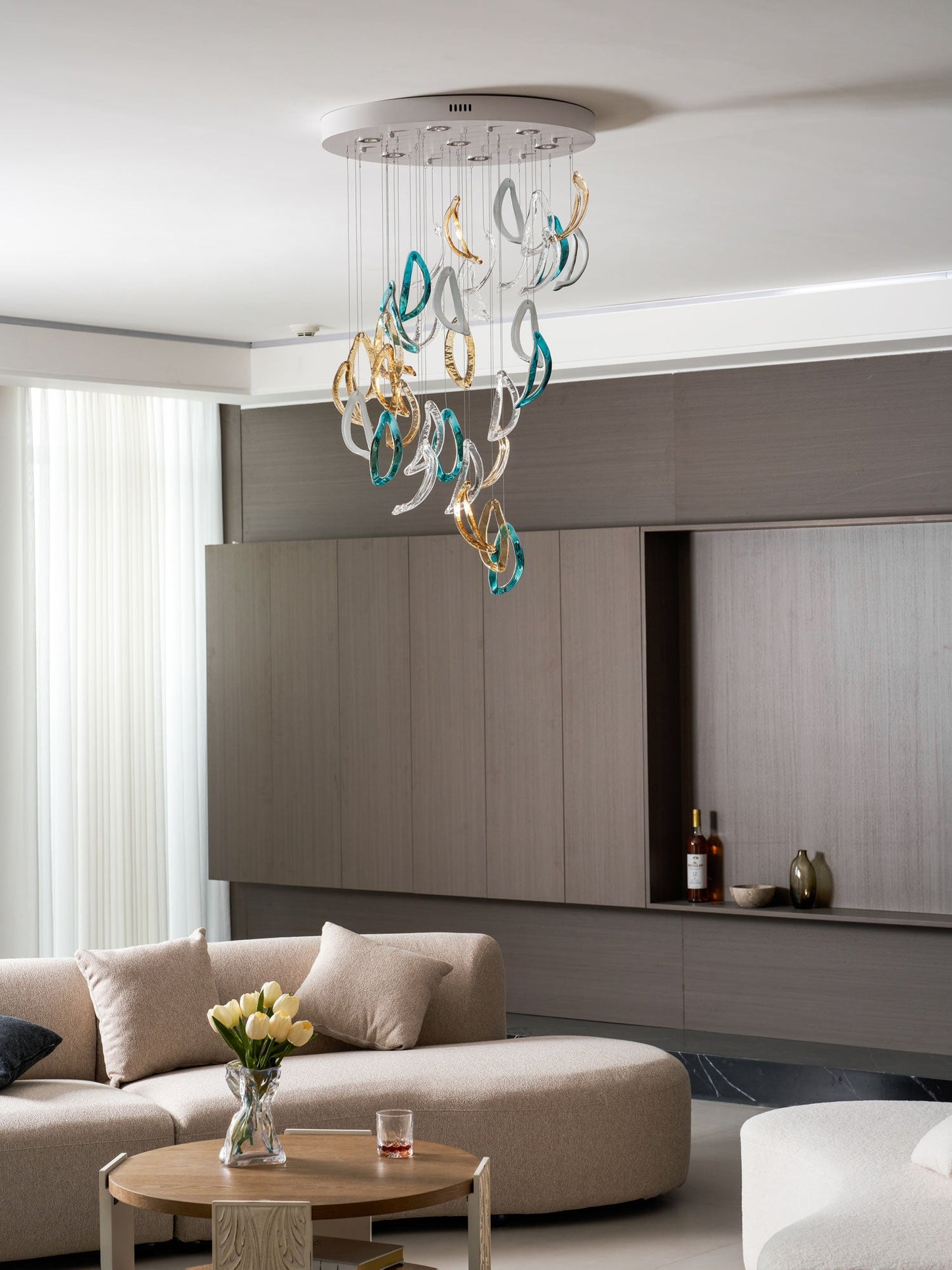Customizable Aqua Ripple Glass Chandelier with Adjustable Lighting Fea