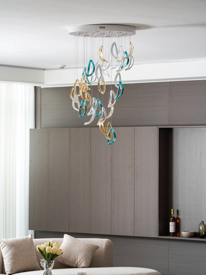 Customizable Aqua Ripple Glass Chandelier with Adjustable Lighting Fea