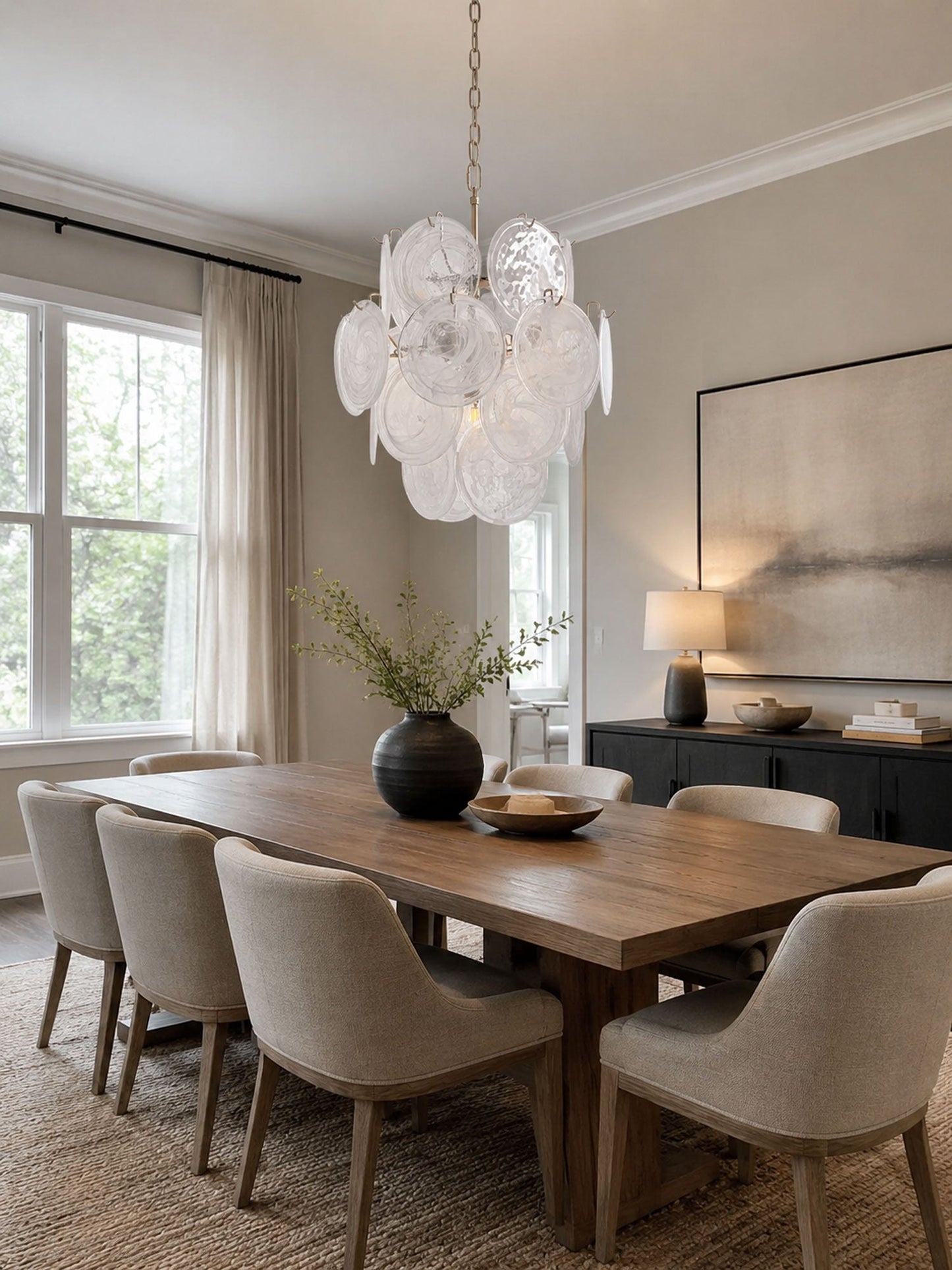 Elegant Aqua White Glass Chandelier with Adjustable Height & LED Compa