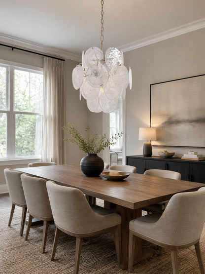 Elegant Aqua White Glass Chandelier with Adjustable Height & LED Compa