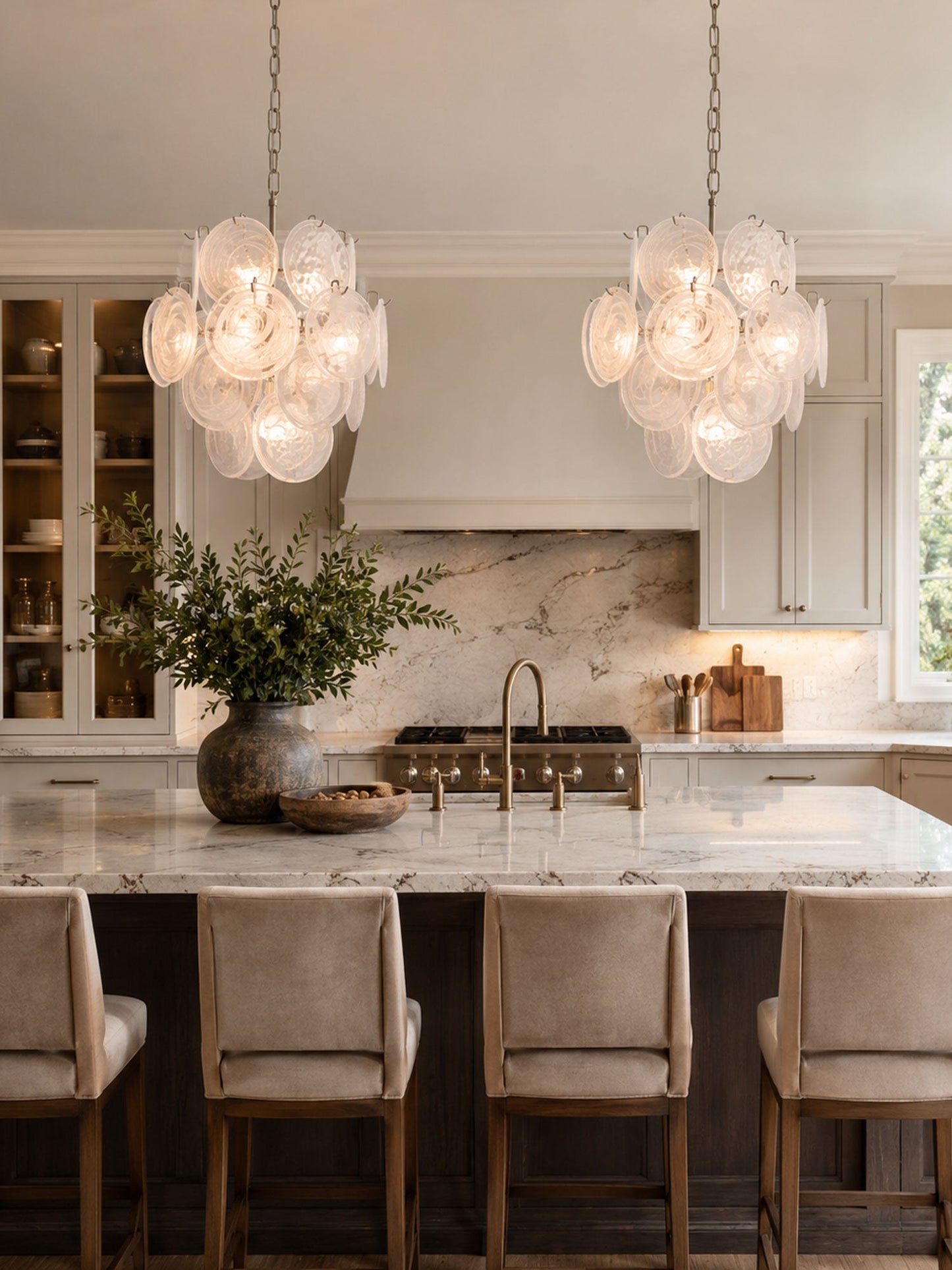 Elegant Aqua White Glass Chandelier with Adjustable Height & LED Compa