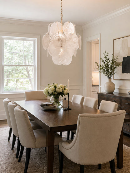 Elegant Aqua White Glass Chandelier with Adjustable Height & LED Compa