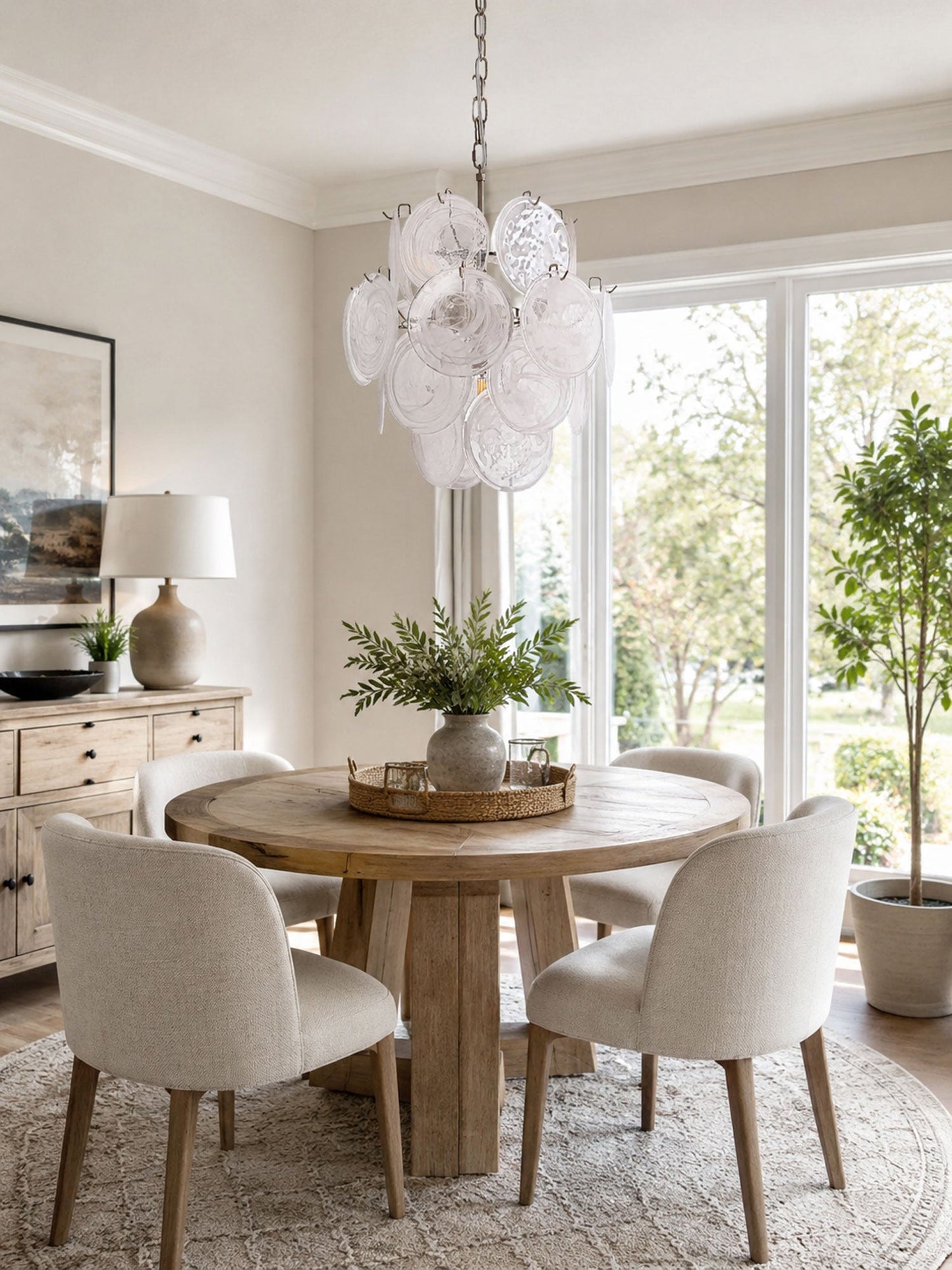 Elegant Aqua White Glass Chandelier with Adjustable Height & LED Compa