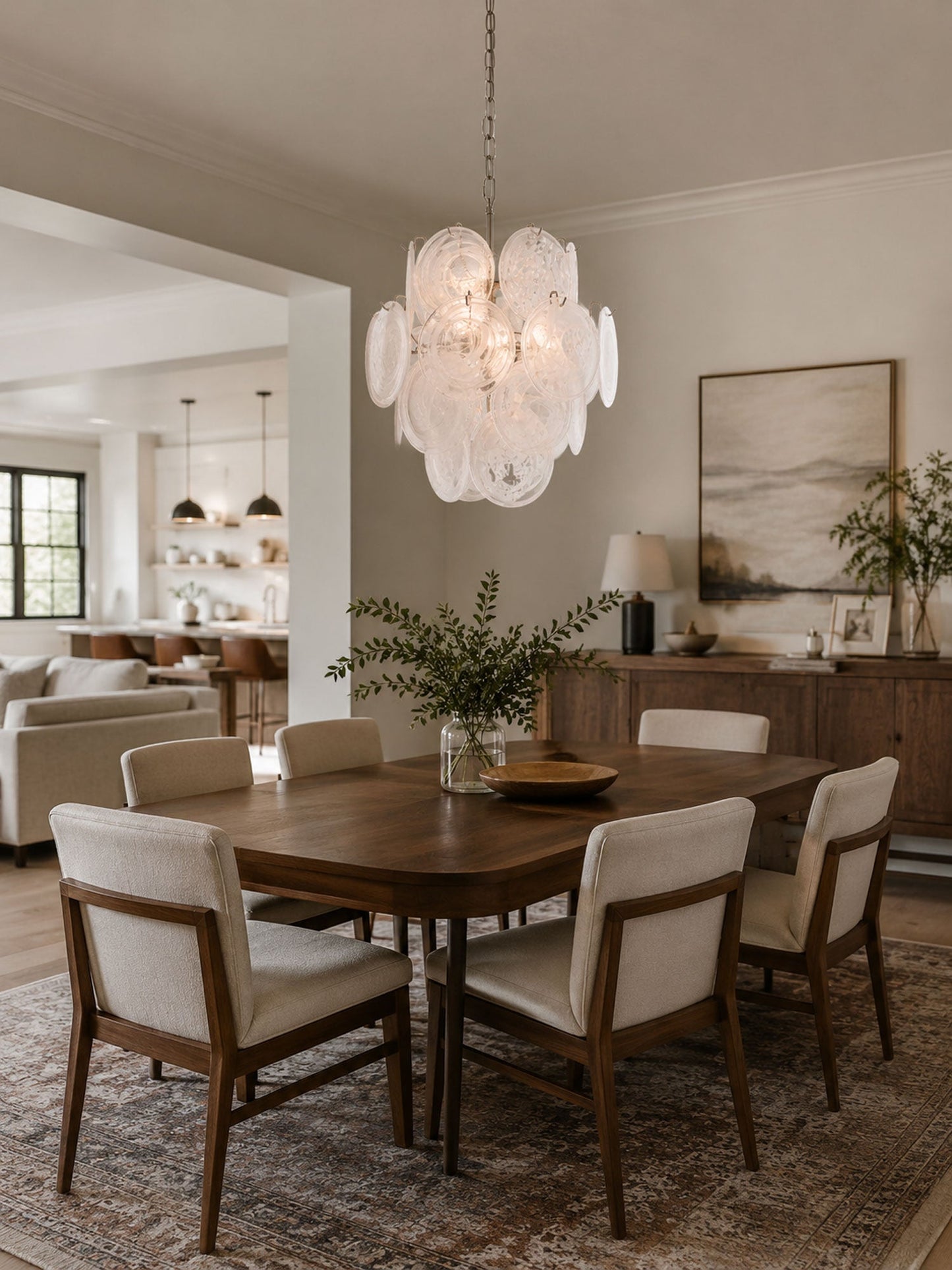 Elegant Aqua White Glass Chandelier with Adjustable Height & LED Compa