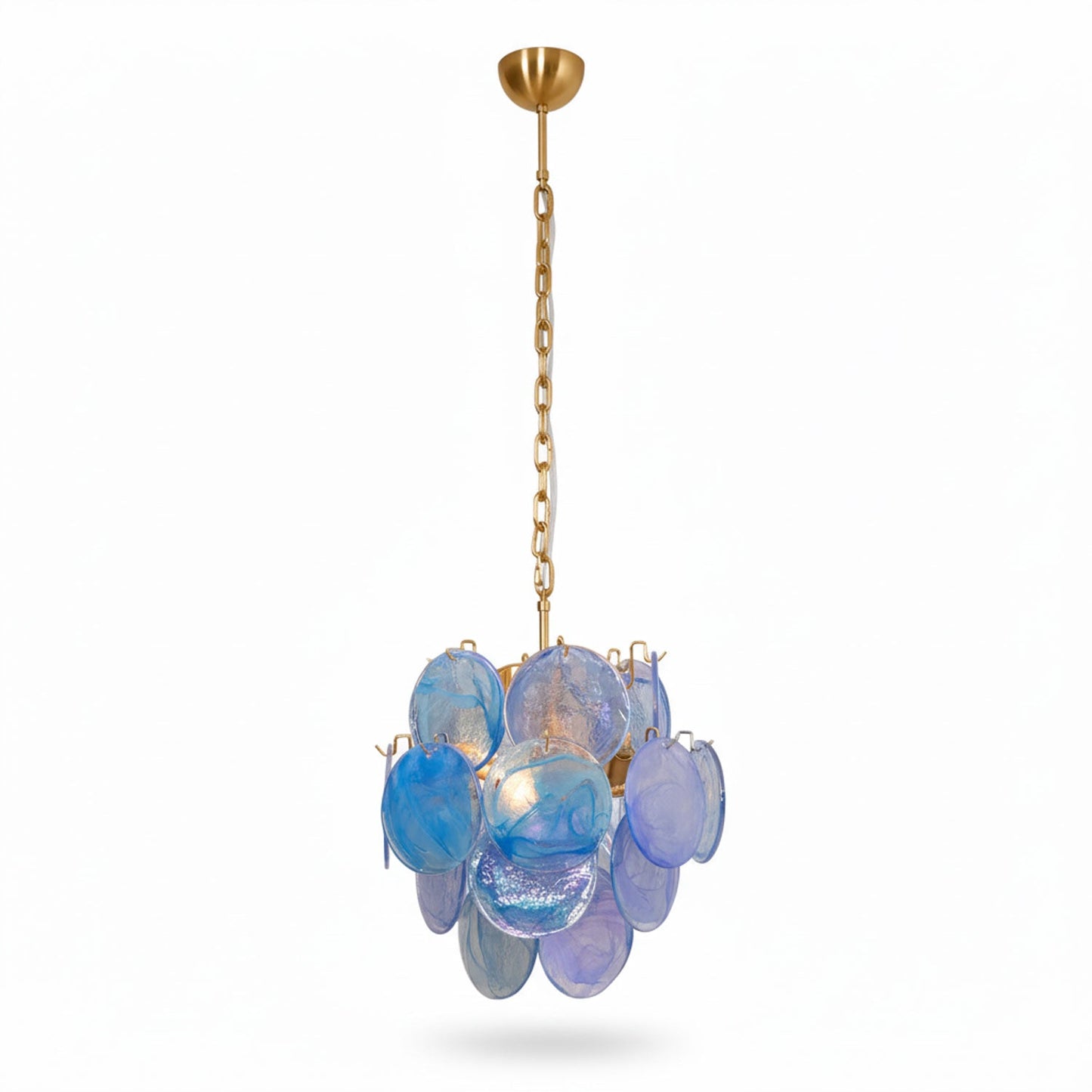 Elegant Aqua Blue Glass Chandelier with Adjustable Height & Crystal Ac
