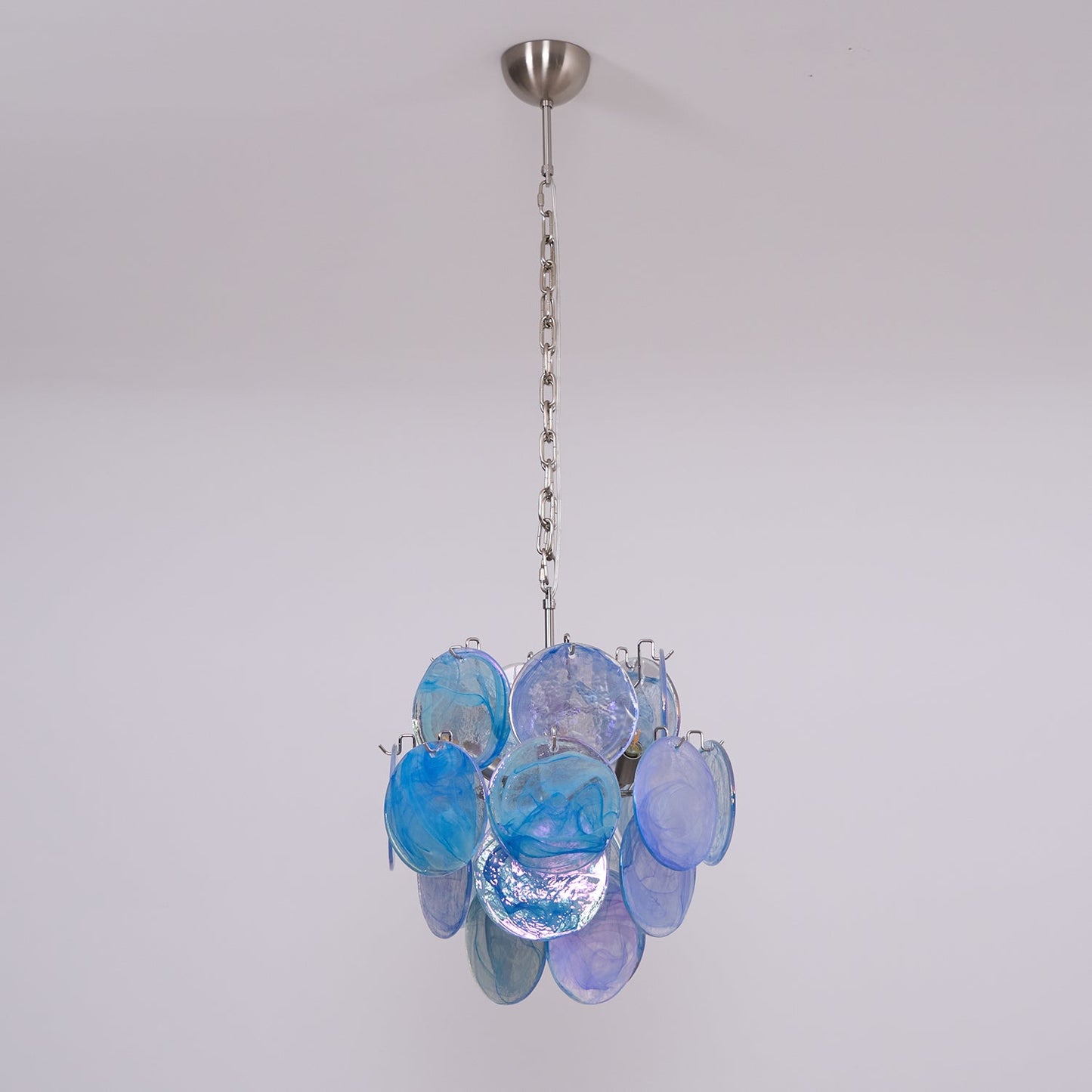 Elegant Aqua Blue Glass Chandelier with Adjustable Height & Crystal Ac