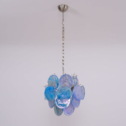 Elegant Aqua Blue Glass Chandelier with Adjustable Height & Crystal Ac