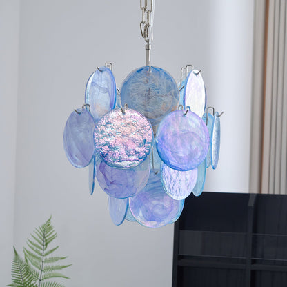 Elegant Aqua Blue Glass Chandelier with Adjustable Height & Crystal Ac
