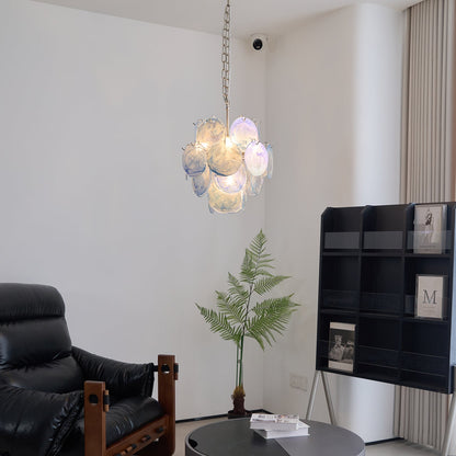 Elegant Aqua Blue Glass Chandelier with Adjustable Height & Crystal Ac