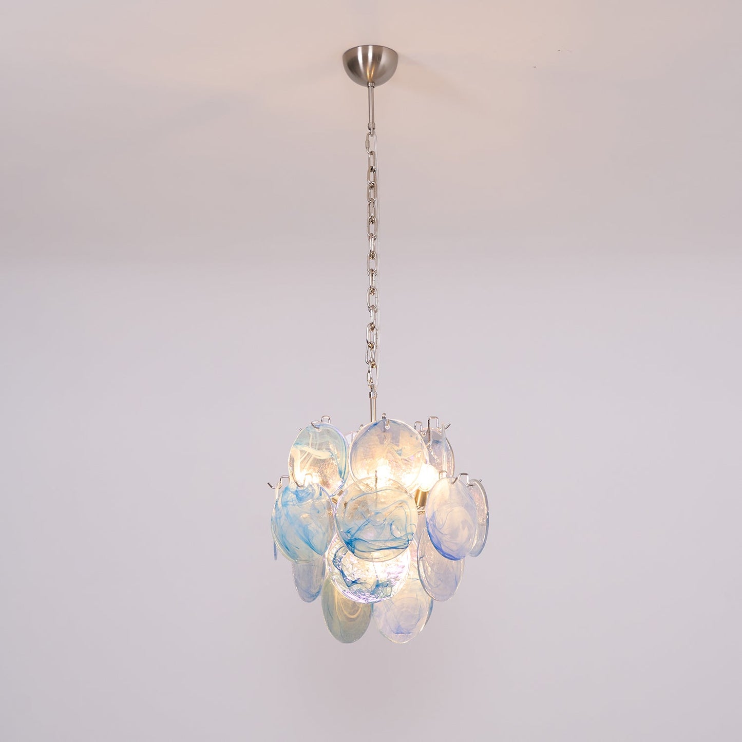 Elegant Aqua Blue Glass Chandelier with Adjustable Height & Crystal Ac