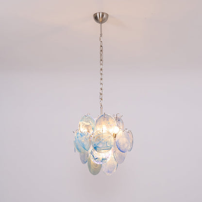 Elegant Aqua Blue Glass Chandelier with Adjustable Height & Crystal Ac