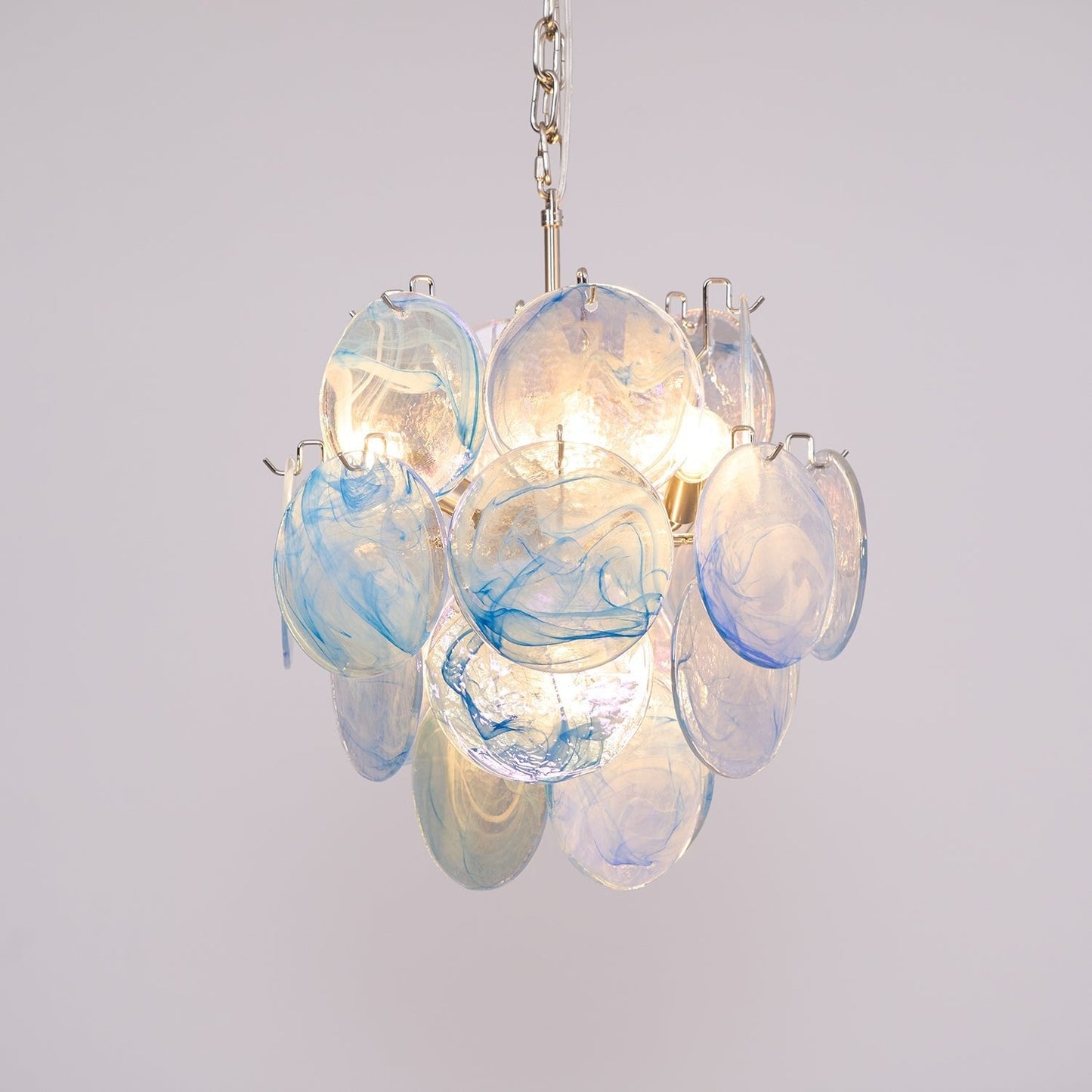 Elegant Aqua Blue Glass Chandelier with Adjustable Height & Crystal Ac
