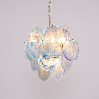 Elegant Aqua Blue Glass Chandelier with Adjustable Height & Crystal Ac