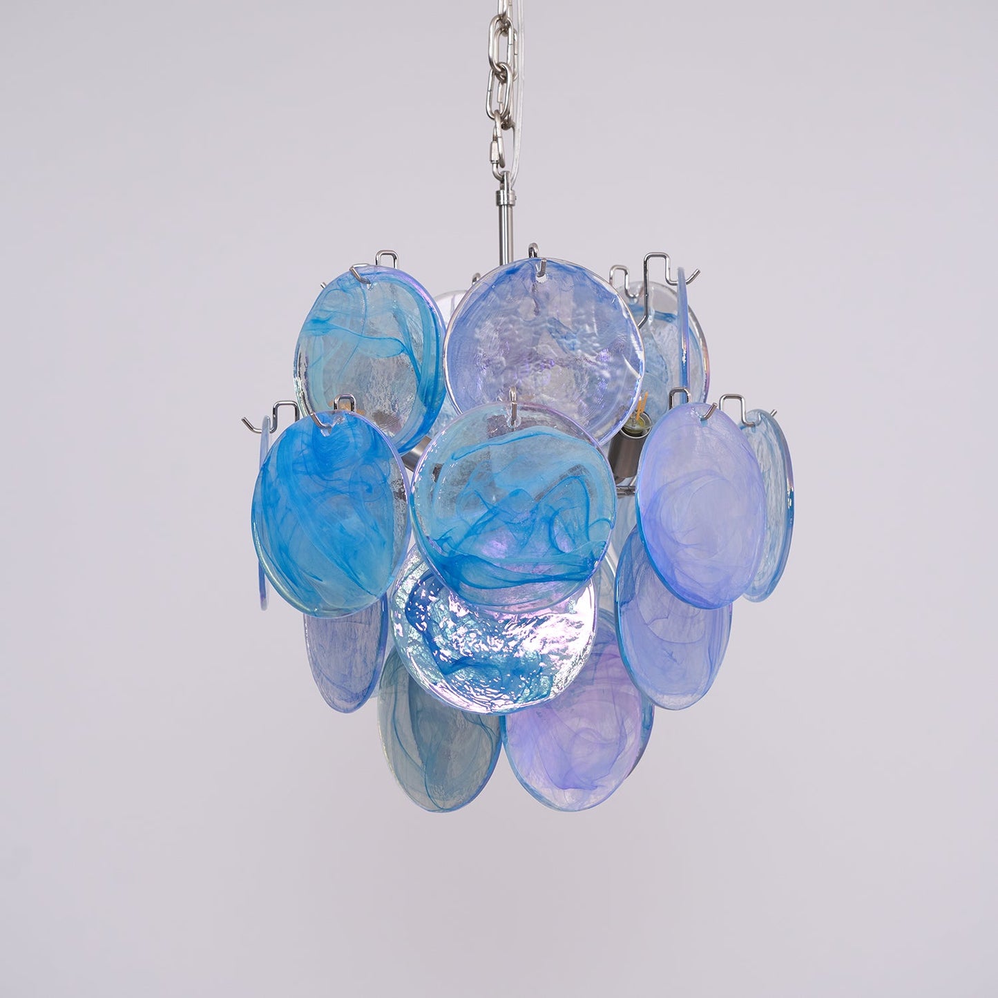 Elegant Aqua Blue Glass Chandelier with Adjustable Height & Crystal Ac