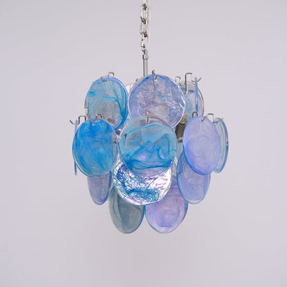 Elegant Aqua Blue Glass Chandelier with Adjustable Height & Crystal Ac