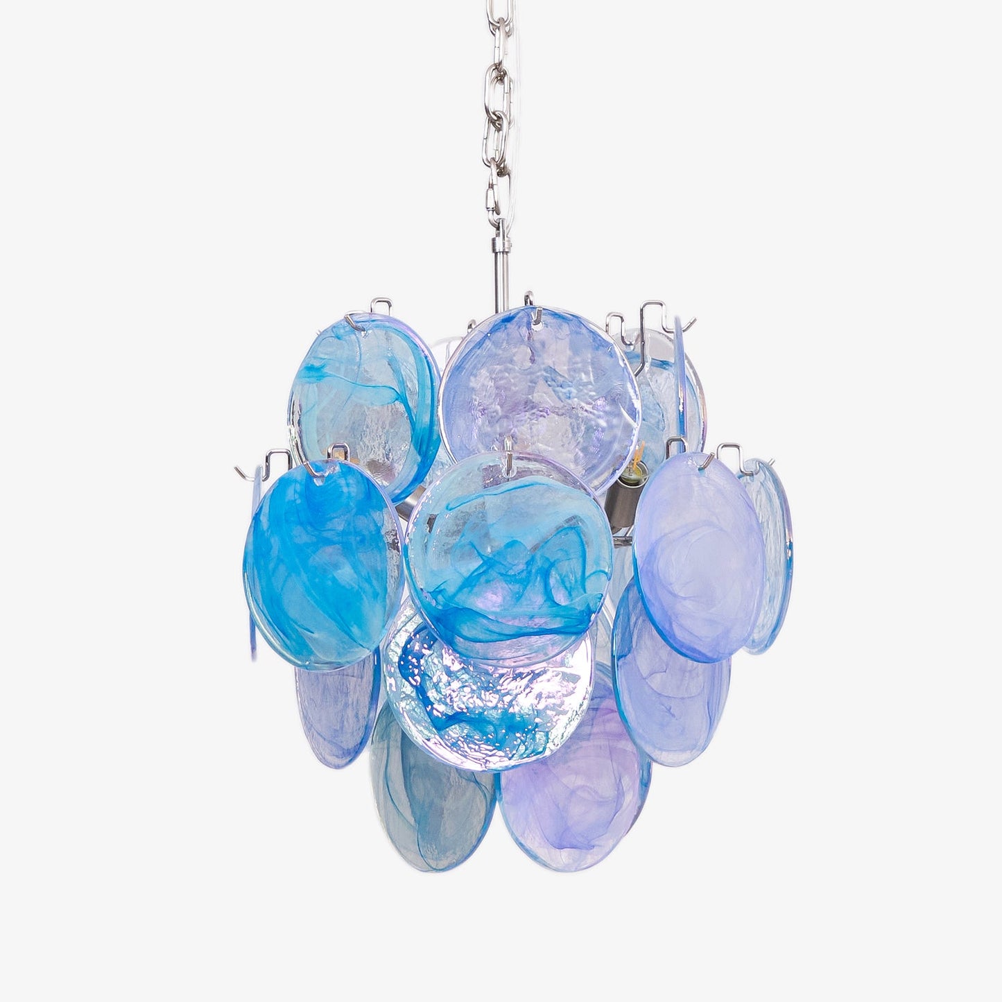 Elegant Aqua Blue Glass Chandelier with Adjustable Height & Crystal Ac