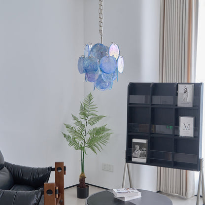 Elegant Aqua Blue Glass Chandelier with Adjustable Height & Crystal Ac