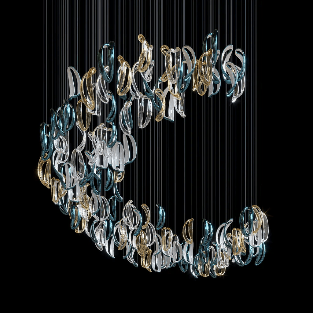 Customizable Aqua Ripple Glass Chandelier with Adjustable Lighting Fea