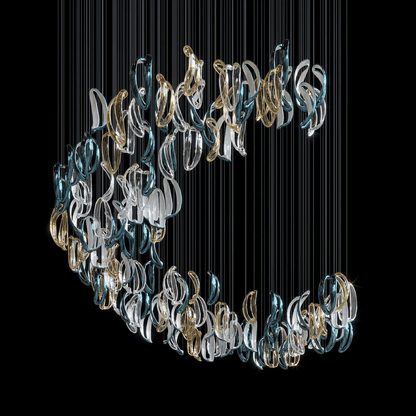 Customizable Aqua Ripple Glass Chandelier with Adjustable Lighting Fea