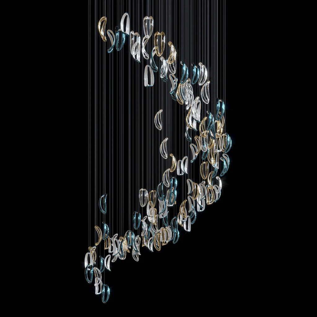 Customizable Aqua Ripple Glass Chandelier with Adjustable Lighting Fea