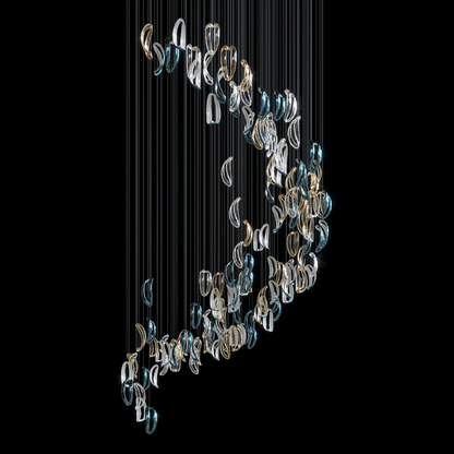 Customizable Aqua Ripple Glass Chandelier with Adjustable Lighting Fea