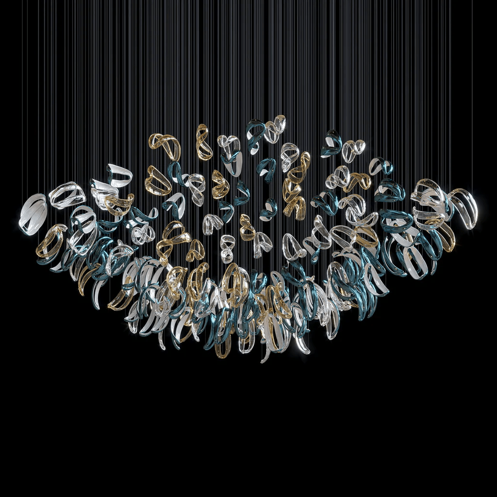 Customizable Aqua Ripple Glass Chandelier with Adjustable Lighting Fea