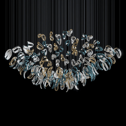 Customizable Aqua Ripple Glass Chandelier with Adjustable Lighting Fea