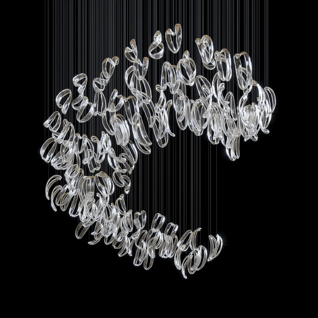 Customizable Aqua Ripple Glass Chandelier with Adjustable Lighting Fea
