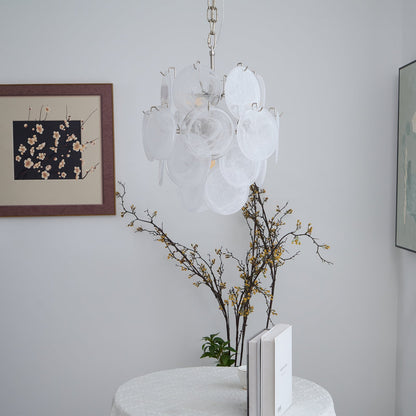 Elegant Aqua White Glass Chandelier with Adjustable Height & LED Compa