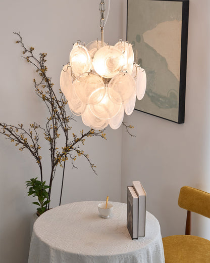 Elegant Aqua White Glass Chandelier with Adjustable Height & LED Compa