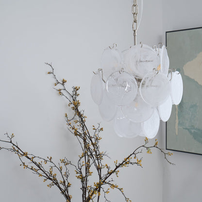 Elegant Aqua White Glass Chandelier with Adjustable Height & LED Compa